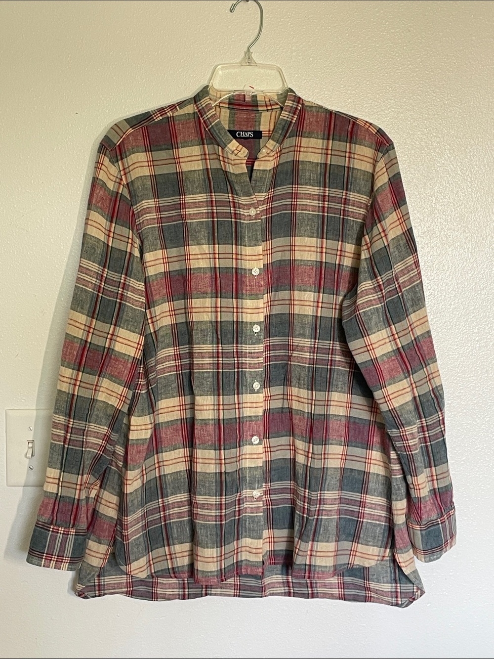 Chaps Women's Plaid Button-Down Shirt in Red, Cream and Green